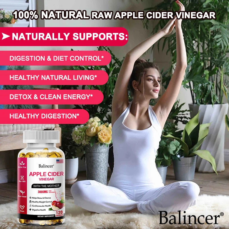 Balincer Apple Cider Vinegar Capsules Fat Burning Appetite Suppressant Healthy Weight Loss, Cleanse, Vitamin Supplement