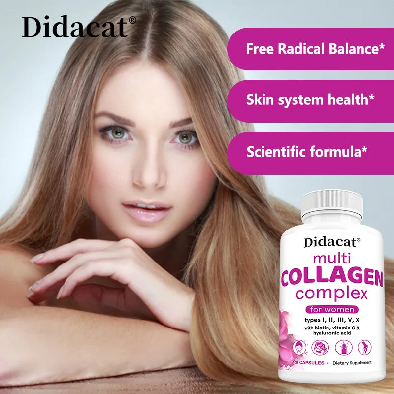 Multi-Collagen Complex - Hydrolyzed Protein Peptides with Hyaluronic Acid for Skin, Nails, Hair & Joint Health, Cellular Health