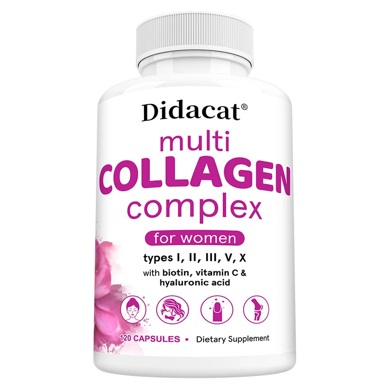 Multi-Collagen Complex - Hydrolyzed Protein Peptides with Hyaluronic Acid for Skin, Nails, Hair & Joint Health, Cellular Health