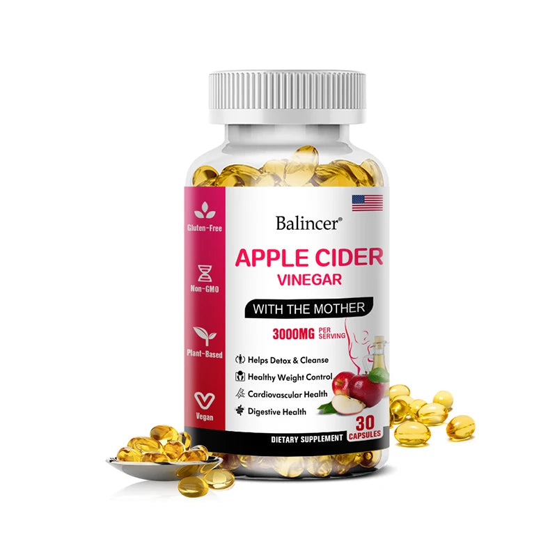 Balincer Apple Cider Vinegar Capsules Fat Burning Appetite Suppressant Healthy Weight Loss, Cleanse, Vitamin Supplement