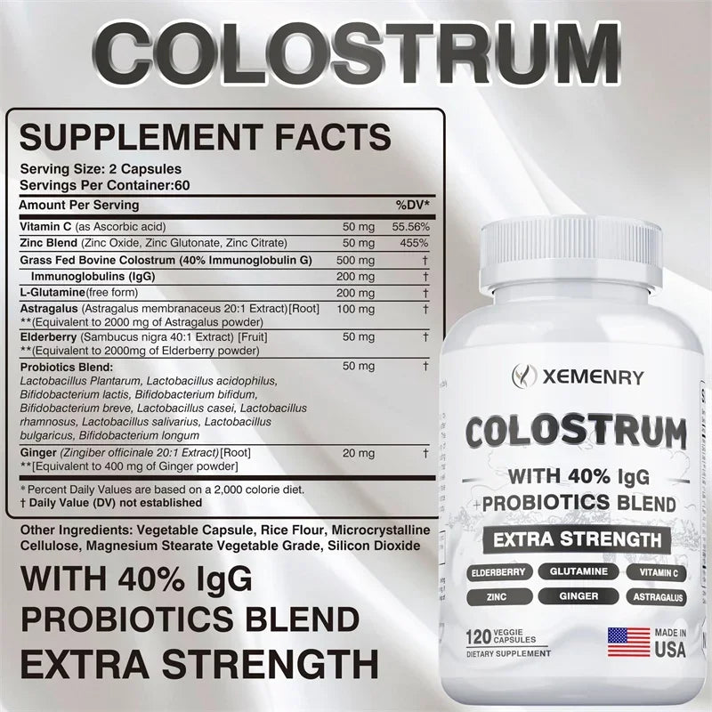 Colostrum Capsules - 40% LgG - Supports The Immune System, Promotes Gut Health, Energy Production, Cell Repair and Growth