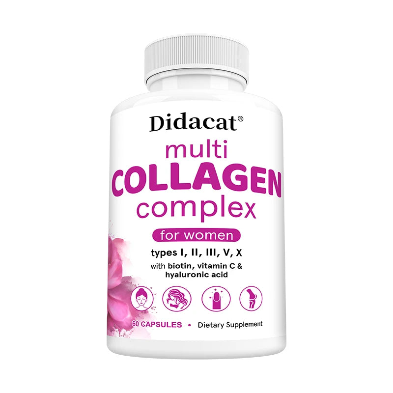 Multi-Collagen Complex - Hydrolyzed Protein Peptides with Hyaluronic Acid for Skin, Nails, Hair & Joint Health, Cellular Health