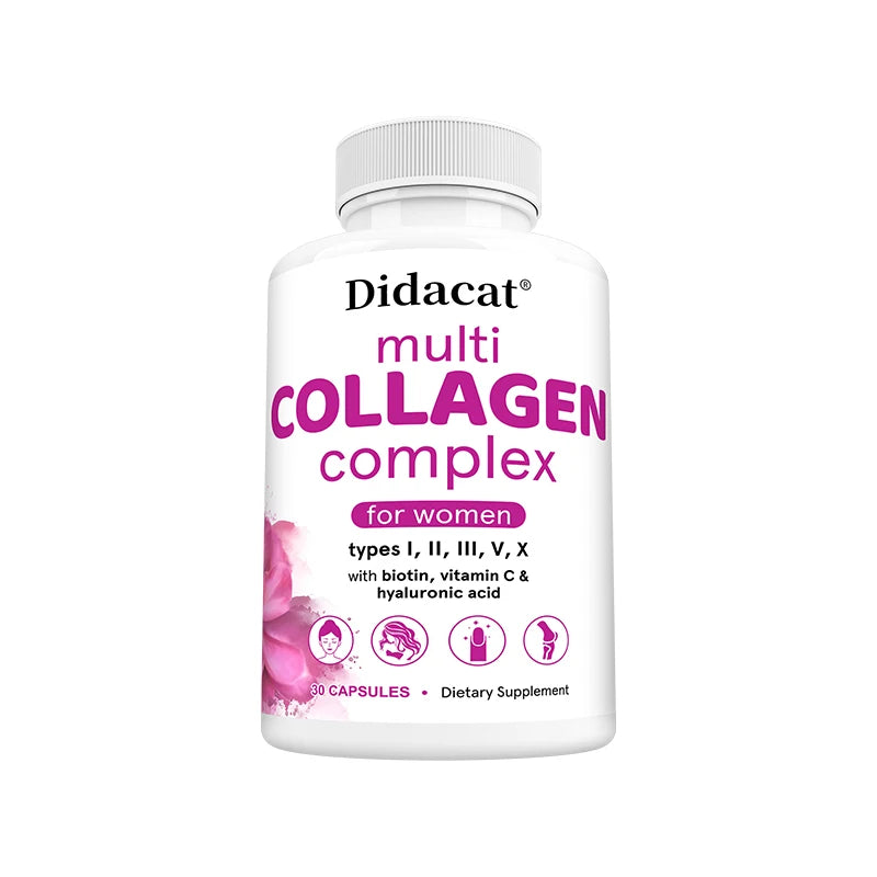 Multi-Collagen Complex - Hydrolyzed Protein Peptides with Hyaluronic Acid for Skin, Nails, Hair & Joint Health, Cellular Health