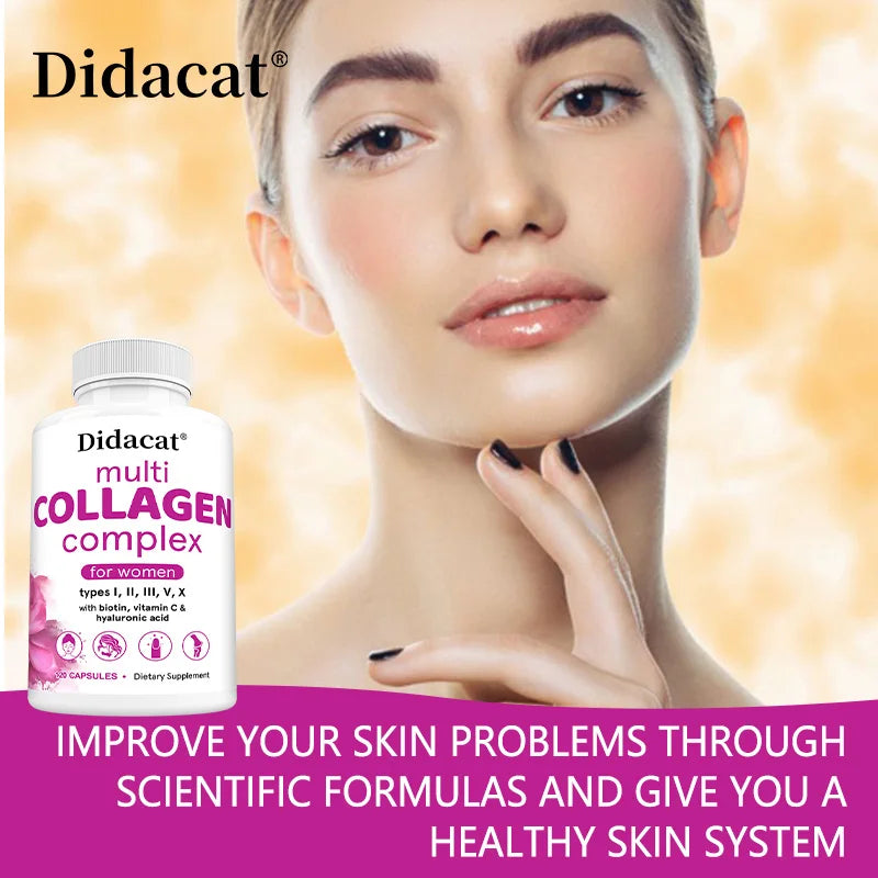 Multi-Collagen Complex - Hydrolyzed Protein Peptides with Hyaluronic Acid for Skin, Nails, Hair & Joint Health, Cellular Health