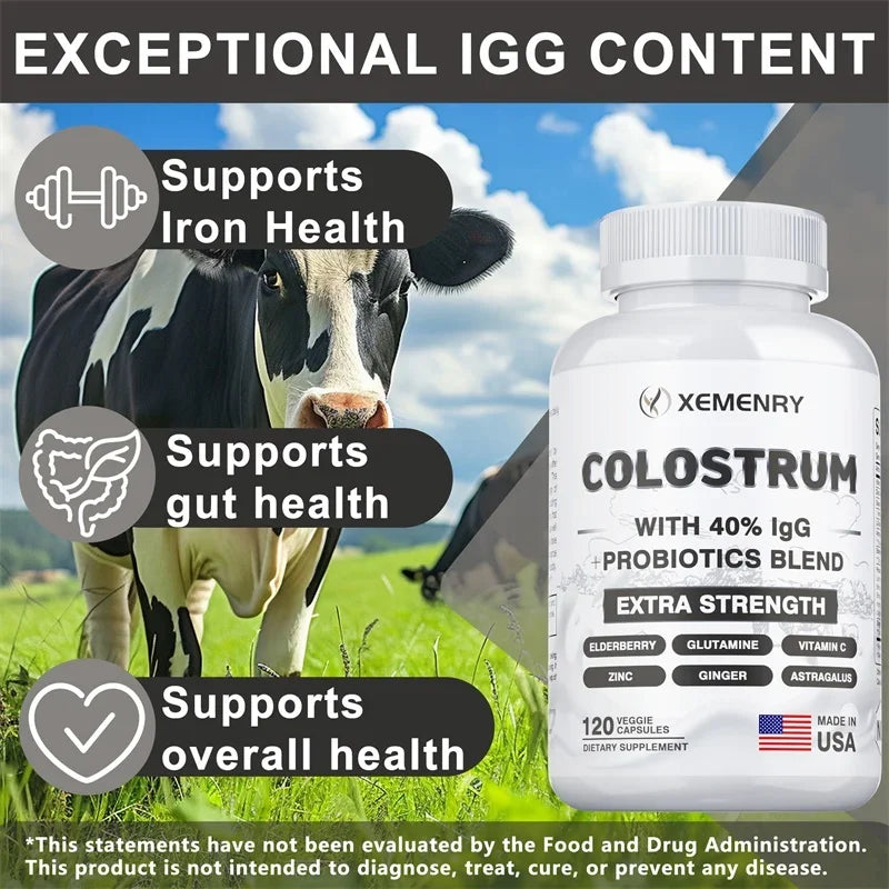 Colostrum Capsules - 40% LgG - Supports The Immune System, Promotes Gut Health, Energy Production, Cell Repair and Growth