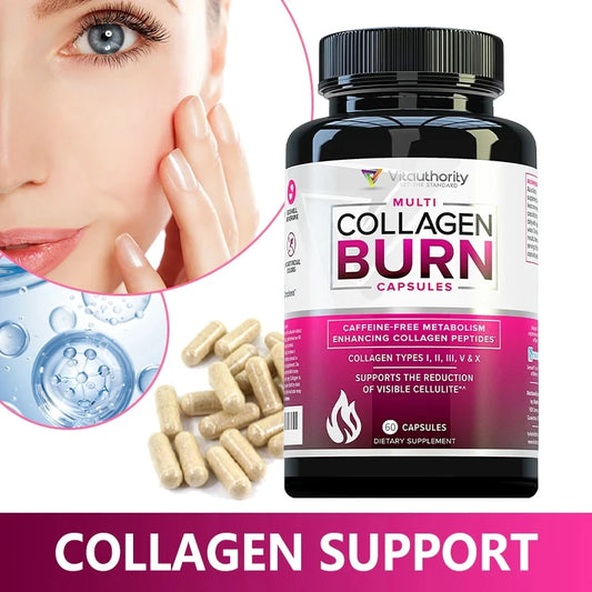 Collagen Burns: Polyhydrolyzed Protein Peptides with Hyaluronic Acid, Vitamin C, SOD B, 90 Capsules