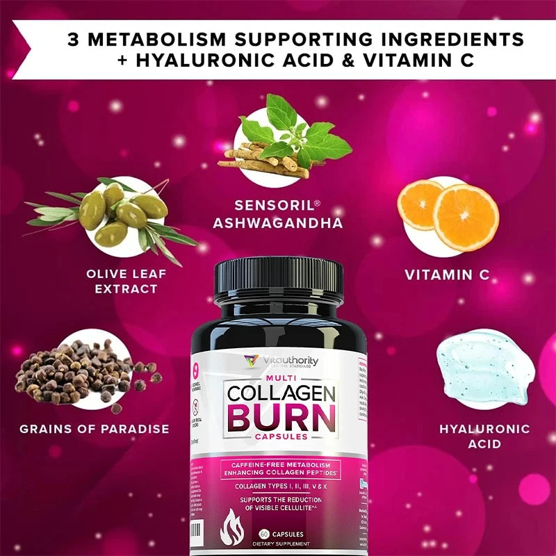 Collagen Burns: Polyhydrolyzed Protein Peptides with Hyaluronic Acid, Vitamin C, SOD B, 90 Capsules
