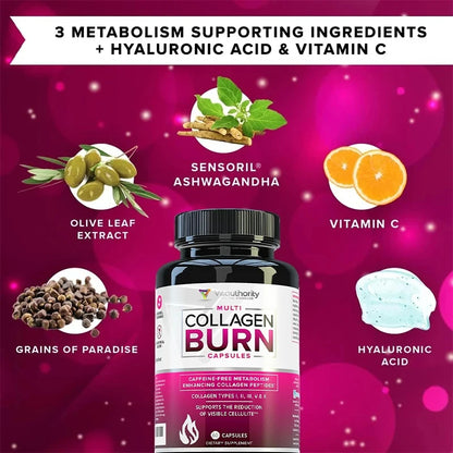 Collagen Burns: Polyhydrolyzed Protein Peptides with Hyaluronic Acid, Vitamin C, SOD B, 90 Capsules