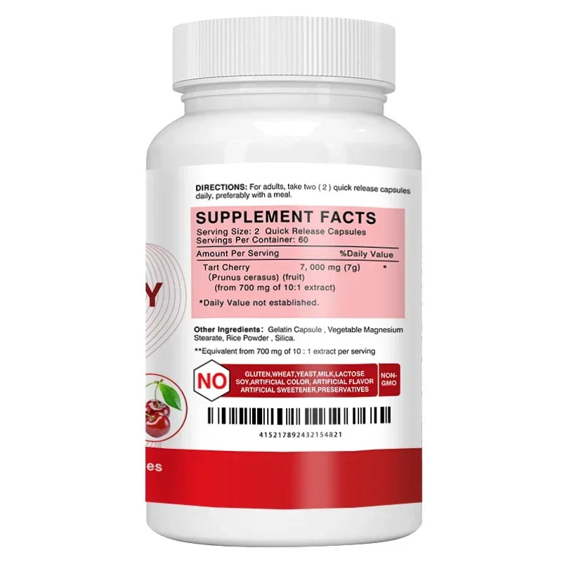 Tart Cherry Capsules - Promotes Joint Health, Relieves Pain, Promotes Natural Detoxification, Support Sleep & Joint Health