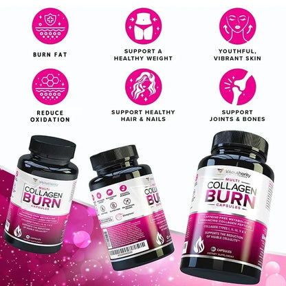 Collagen Burns: Polyhydrolyzed Protein Peptides with Hyaluronic Acid, Vitamin C, SOD B, 90 Capsules