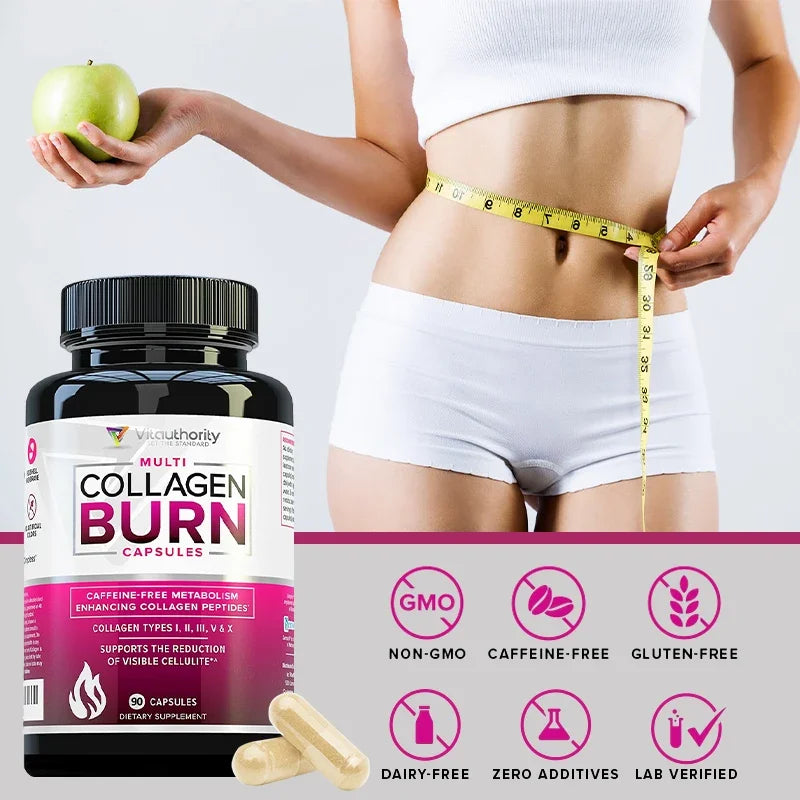Collagen Burns: Polyhydrolyzed Protein Peptides with Hyaluronic Acid, Vitamin C, SOD B, 90 Capsules