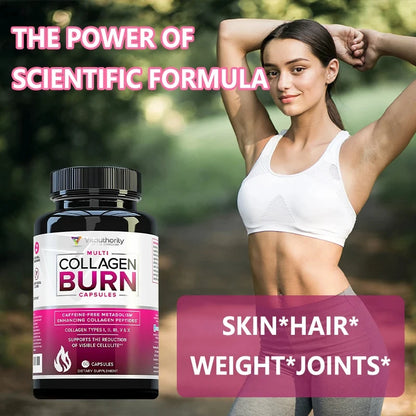 Collagen Burns: Polyhydrolyzed Protein Peptides with Hyaluronic Acid, Vitamin C, SOD B, 90 Capsules